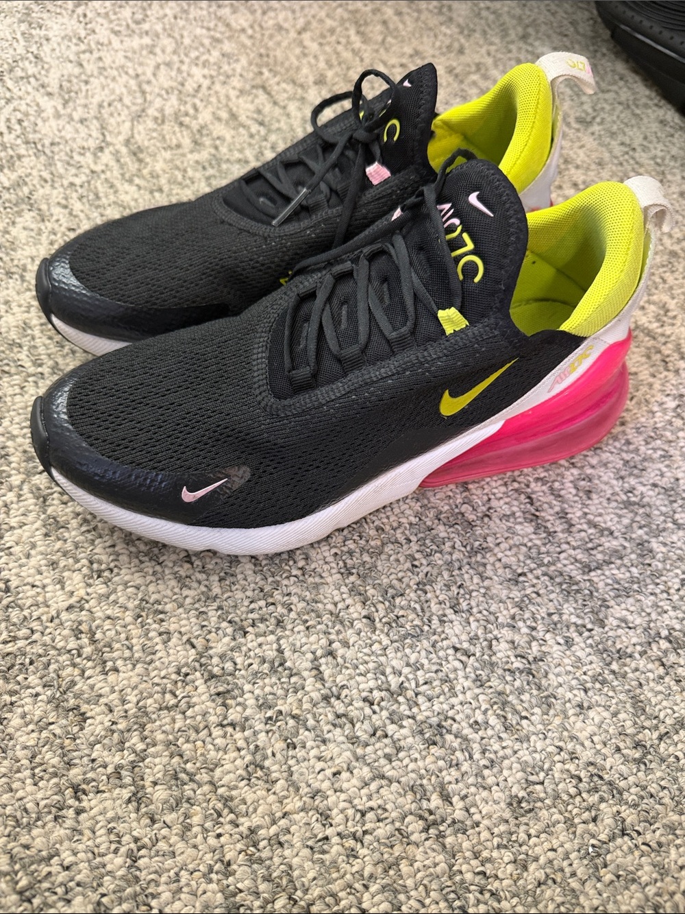 Nike Women’s Air Max 270 — Black with Pink & Neon Yellow Accents